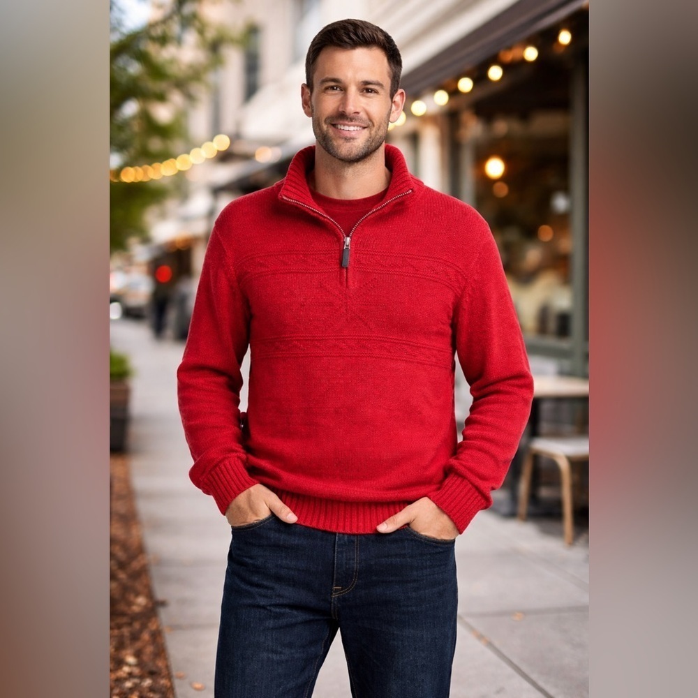 Vintage Chaps by Ralph Lauren red sweater 1/4 zip Red Holiday size large
